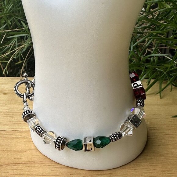 VTG Charm Bracelet Size 7 Block Letter Cross Glass Beads Colorful Sterling 18.7g - Picture 6 of 11